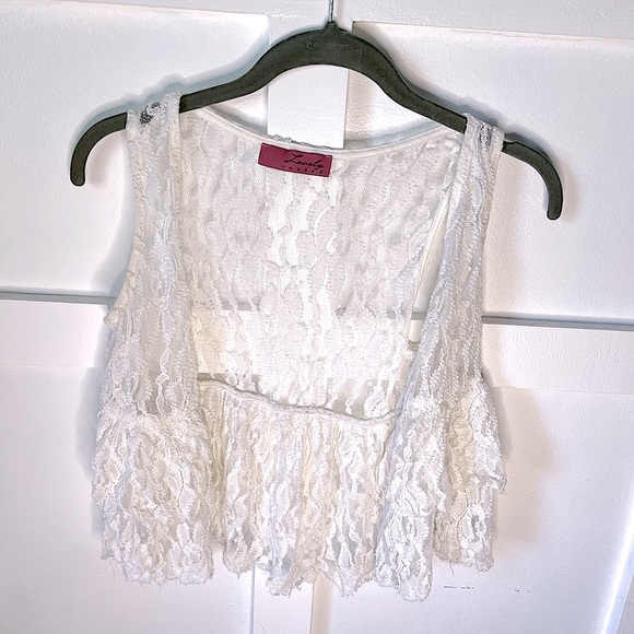 Lovely Rachel White Lacey Layered double button crop vest blouse women small - Picture 3 of 5